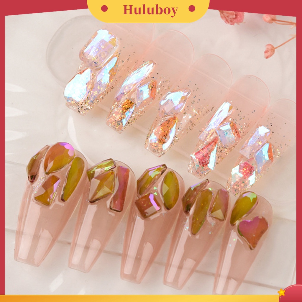 Huluboy Huluboy♡ 100 Pcs / Set Batu Berlian Imitasi 3D Bentuk Irregular Aneka Ukuran Untuk Dekorasi Manicure