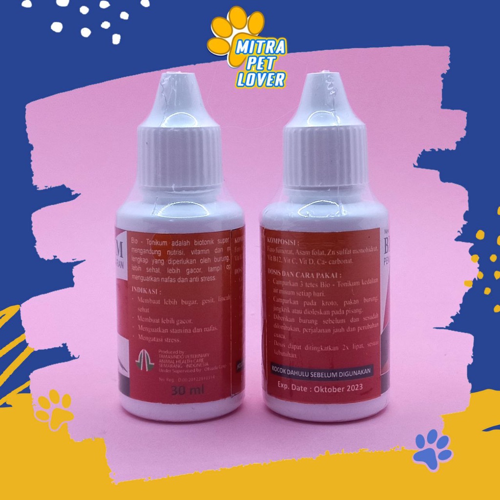 SUPLEMEN ENERGI BURUNG - BIO TONIKUM 30 ML ORIGINAL - TINGKATKAN ENERGY DAN KEBUGARAN BURUNG JADI GESIT LINCAH GACOR - MURAH ASLI BERKUALITAS - PET ANIMAL HEALTHCARE &amp; VETERINARY TAMASINDO OBAT KESEHATAN &amp; VITAMIN HEWAN BINATANG PELIHARAAN MITRAPETLOVER