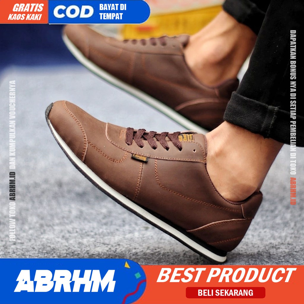 ABRHM X MORLY Sepatu Casual Sneakers Pria Sepatu Pria Casual Sneaker Kulit Asli Ori Cowo/Cowok Keren Sepatu Kasual Kerja Kuliah Gaya Santai Keren Kekinian Original Murah Terlaris