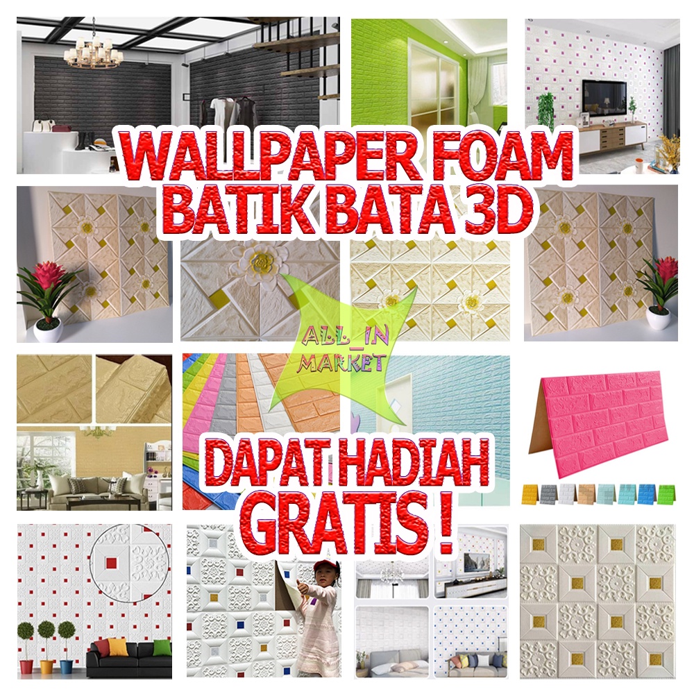 Wallpaper Dinding 3D Foam 77x70cm Stiker Foam 3D Dekorasi Kamar Ruang Tamu