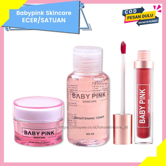 Acne Night Cream &amp; Brightening Toner &amp; Babylip Berry Addict Baby Pink Skincare Original BPOM