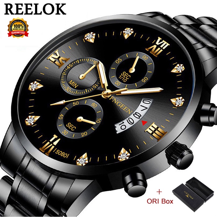 【Dijamin 100% Original】Jam Tangan Pria FNGEEN 5080 Kemewahan Stainless Steel Original Tahan Air Watch + Kotak Gratis