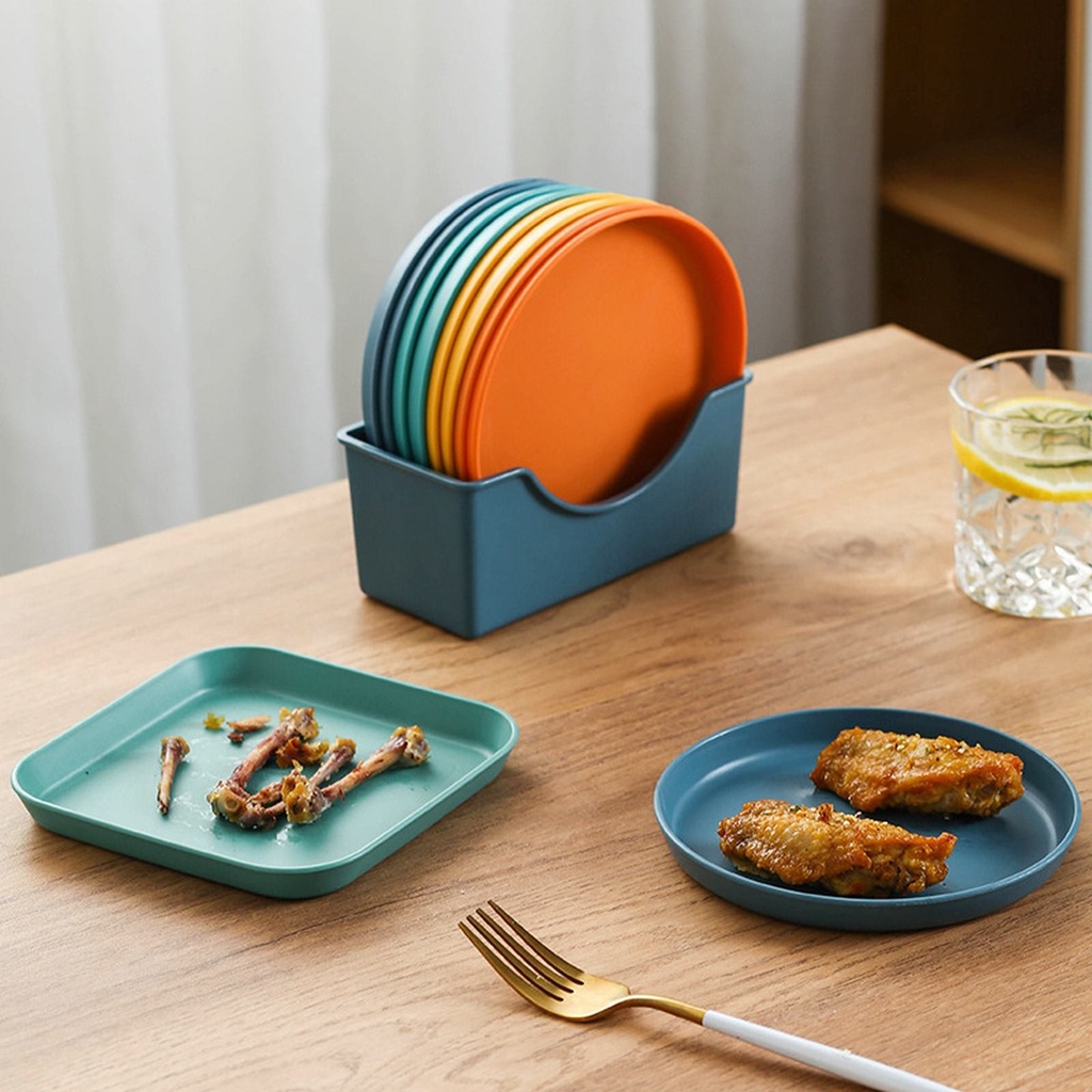 8pcs / Set Piring Snack / Makanan Dengan Holder Bawah Warna Permen Dapat Digunakan Kembali Untuk Meja Makan