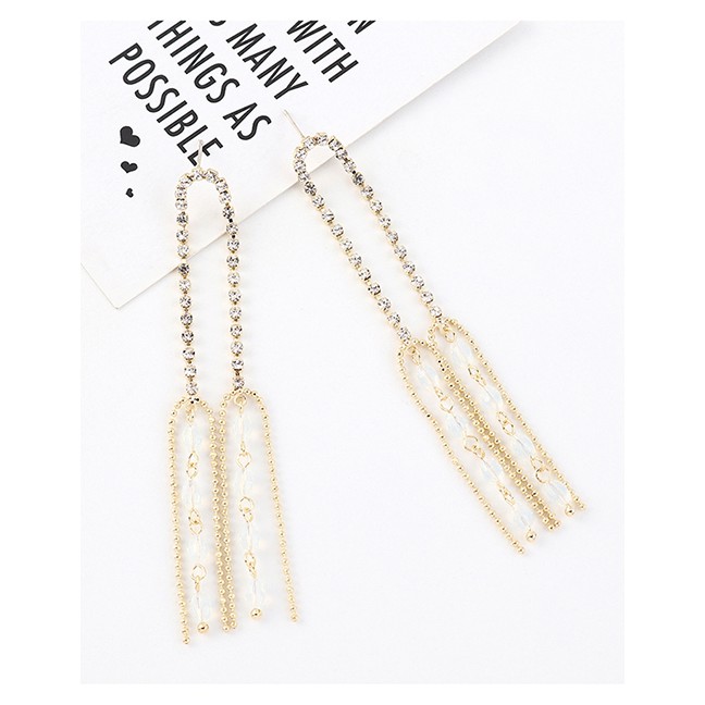 LRC Anting Tusuk Fashion Golden Real Gold-plated Tassel Crystal Glass S925 Silver Pin Earrings Y6303