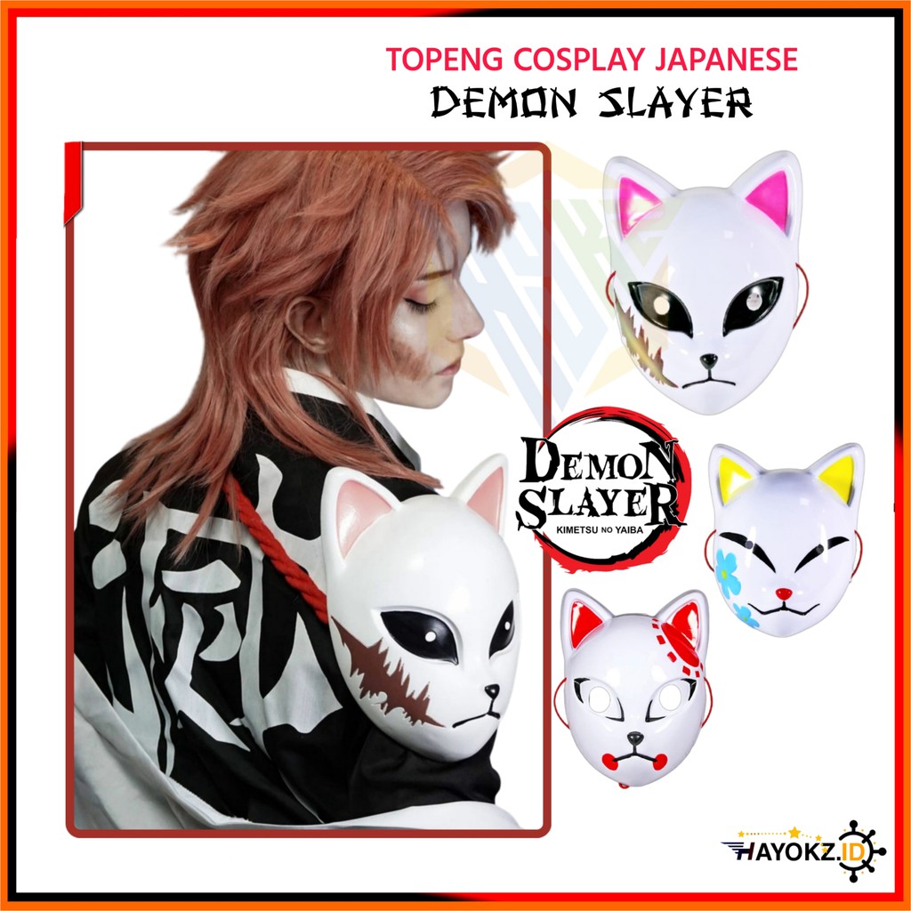 Topeng Demon Slayer Anime Japanese  Rubah Kimetsu No Yaiba Cosplay Fox Mask Kucing Lucu Jepang
