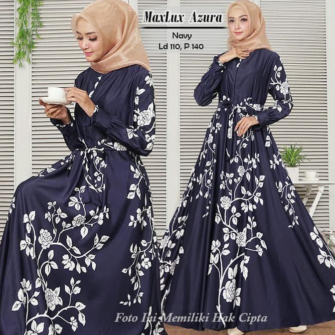 BAJU GAMIS SYARI SYARII MUSLIM AZURA NAVY MAXMARA PREMIUM