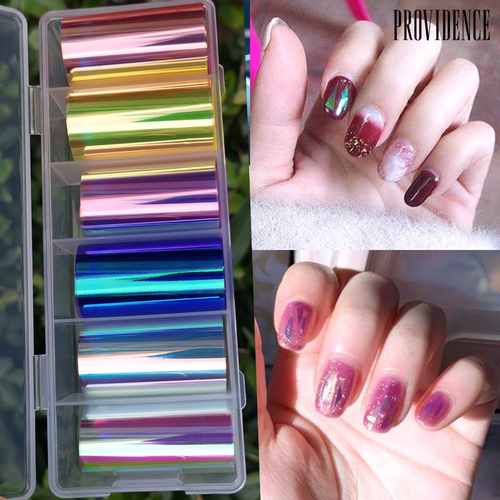 Providence 6Pcs/Set Nail Paper Aurora DIY Transparent Cellophane Paper Korean Nail Glass Foils for Female