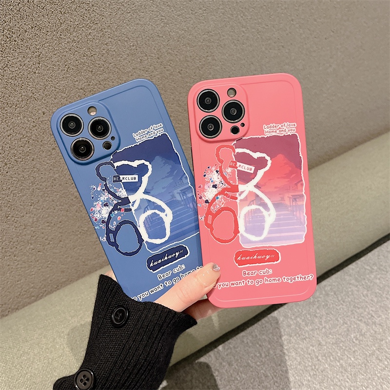 Casing Iphone X XS MAX 11 Pro MAX 12 13 Pro MAX Motif Beruang Warna Pink