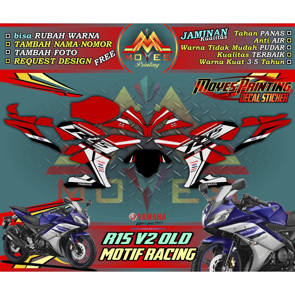 Decal STIKER R15 V2 OLD FULL STIKER FULL BODY MOTIF RACING MERAH KEREN
