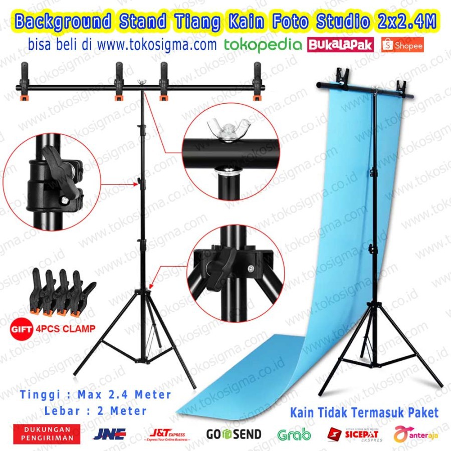 Tiang Backgroud 2x2.4M T Stand Tripod Kain Green Screen Backdrop Foto Studio