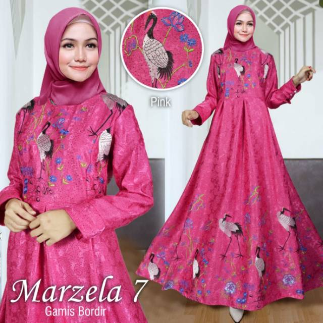 Marzela 7 maxi bahan jaguard glitter motif buruung dan bunga