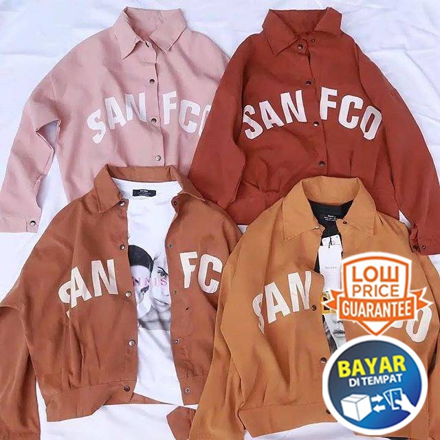 Sanfco Jaket Modis Kancing Depan Berkerah Aplikasi Bordir (Ukuran L) - Jaket Terbaru - Jaket Bomber - Jaket Wanita (COD)-Coral