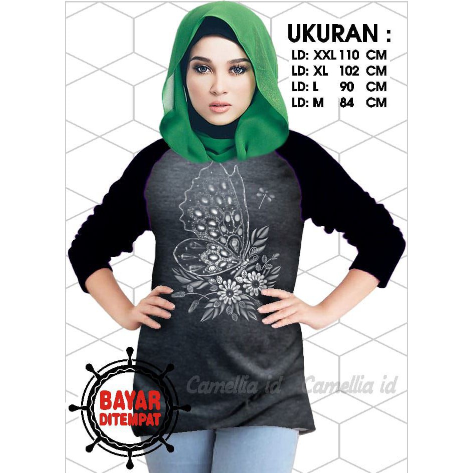 Kaos Raglan (KUPU2)/Kaos Wanita Lengan 3/4/ Kaos Wanita/ Kaos Cewek/ Kaos Oblong/Misty