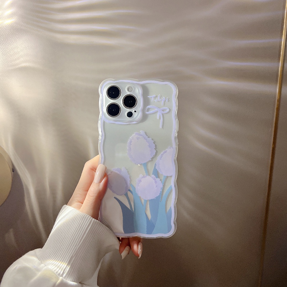 Case Pelindung Transparan Motif Bunga Dengan Cincin Ungu Untuk Iphone 11 8 7 Plus SE2 XS XR 12 13 Mini PRO MAX