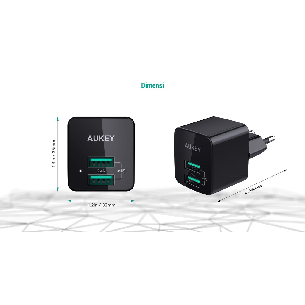 AUKEY PA-U32 - Mini Dual Port USB 4.8A Wall Charger with AiPower - Charger USB 2 Port - Total 4.8A