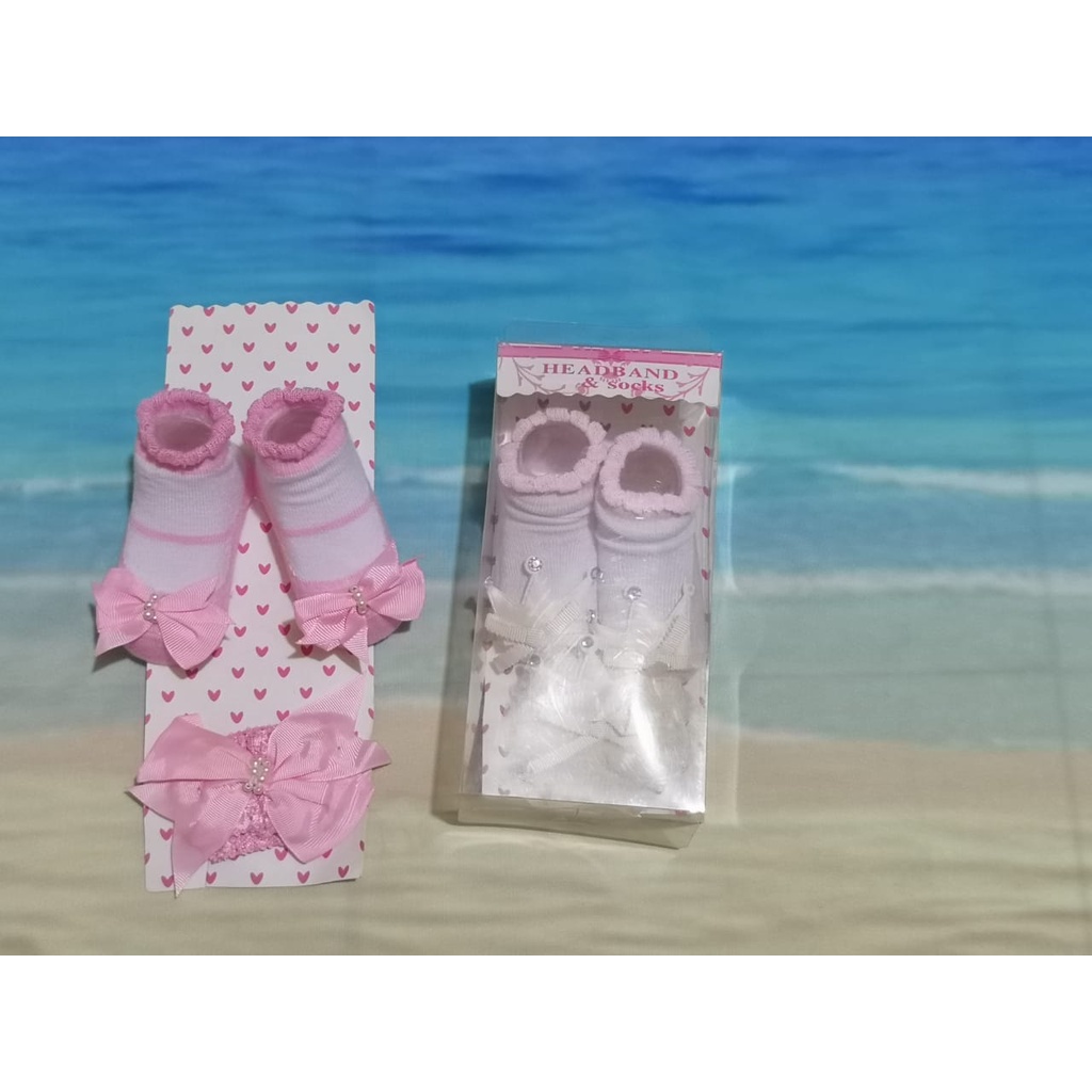 KAOS KAKI SEPATU BAYI + BANDANA 3 KOTAK  BABY NEW BORN PEREMPUAN 0-12 BULAN K-7#