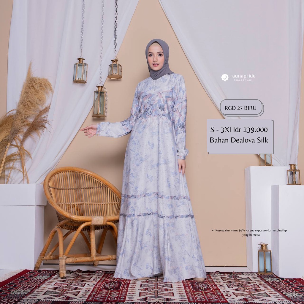 Dress Rauna RGD 27 Pink Biru Coklat / Gamis TERBARU 2022 / Fashion Muslim