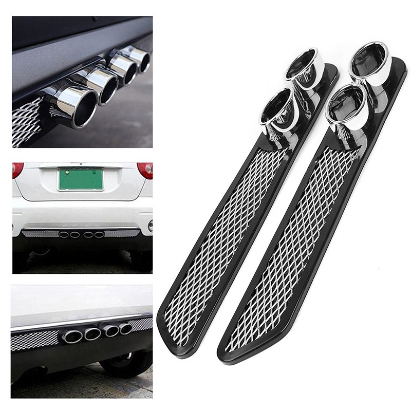 2Pcs Auto Car Grid Simulation Vent Double Tube Exhaust Pipe ABS Exterior BLK Set