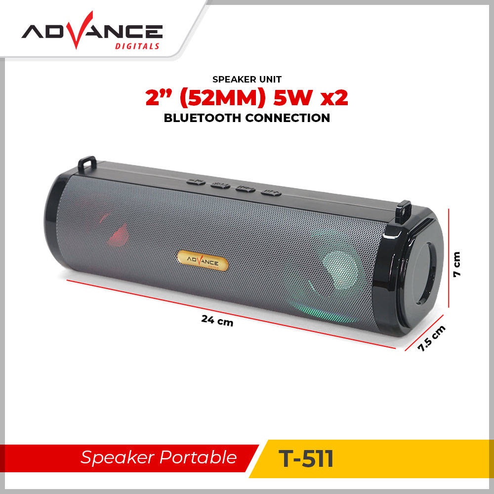 【READY STOCK】 Advance Portable full bass mini Wireless Bluetooth T-511 with led lights FM antenna radio 1200mAH