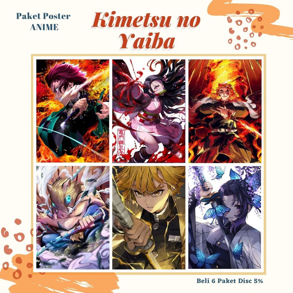 POSTER ANIME #1 (6 pcs) - BISA CUSTOM - POSTER DINDING - POSTER AESTHETIC - ANIME-Kimetsu no Yaiba