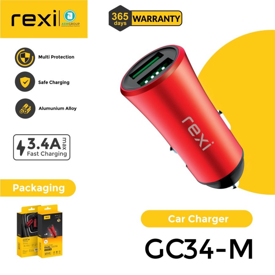 CAR CHARGER REXI 2 USB MICRO FAST CHARGING 3.4A GC34-M