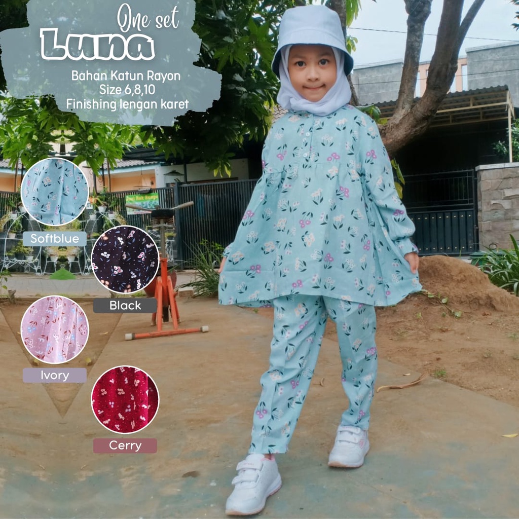 Termurah!!! One Set Anak Piyama Anak Motif Luna Baju Setelan Bahan Katun Rayon Premium Nyaman Dipakai | Bisa Cod