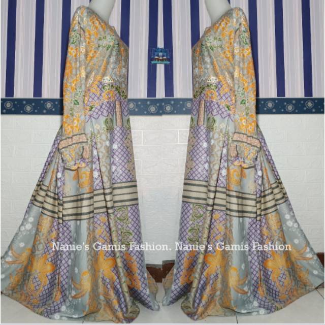GAMIS BUSUI JUMBO LD 120 PB 140 SIZE XXL FIT XXXL MOTIF BATIK MAXMARA UNGU DRESS WANITA MUSLIM