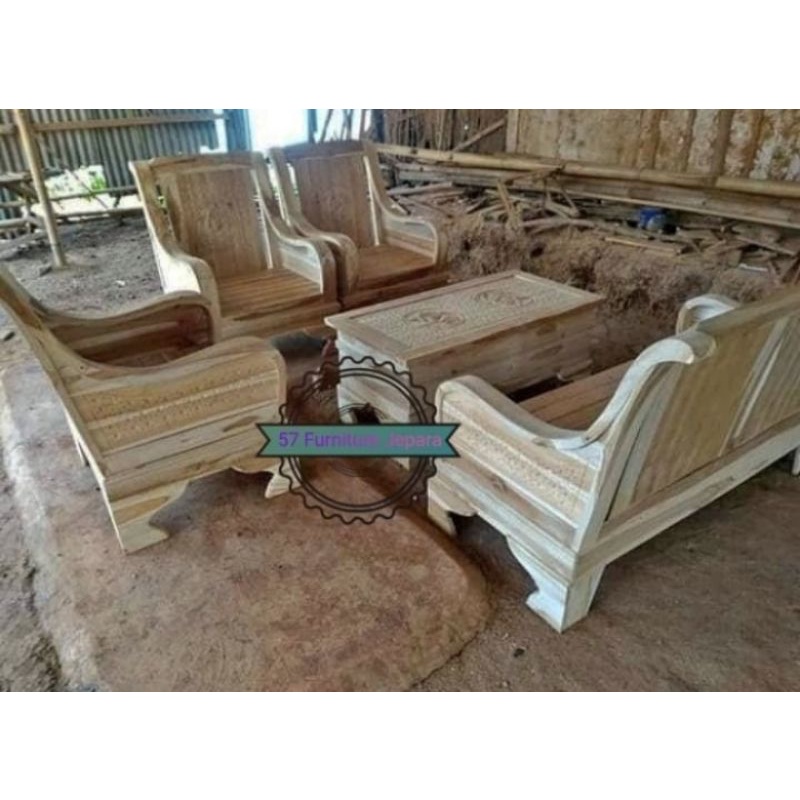 Kursi Meja Tamu Ukir Jati Jepara - Meja Kursi Tamu Model Simpel Jati Mentahan