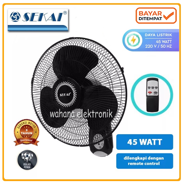 SEKAI Kipas Angin Dinding Remote / Wall Fan 16 Inch - WFN 1628 - HITAM