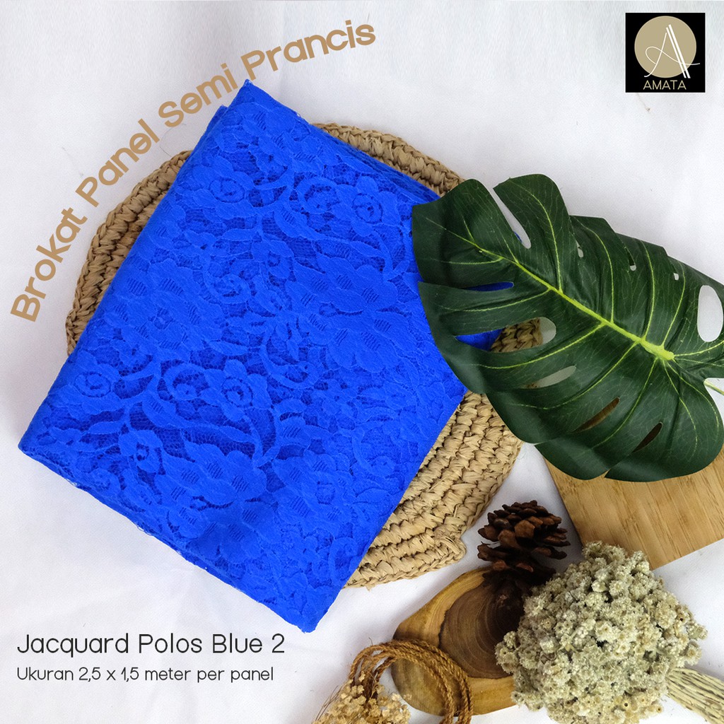 Kain Brokat Tile Semi Prancis Bahan Kebaya Jacquard Polos Biru 2