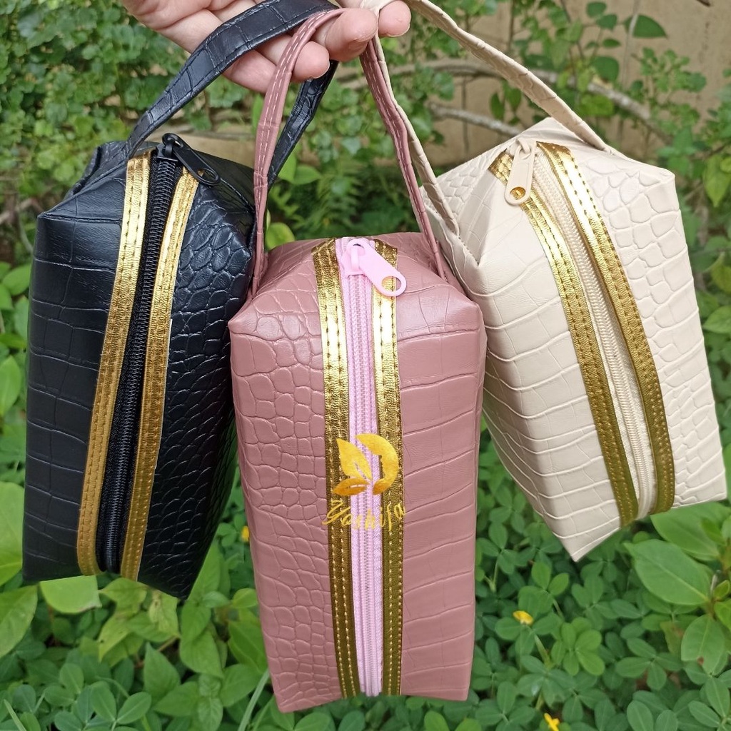 Pouch Make Up | Pouch Kosmetik Kulit Croco | Tas Kosmetik | Tas Make Up