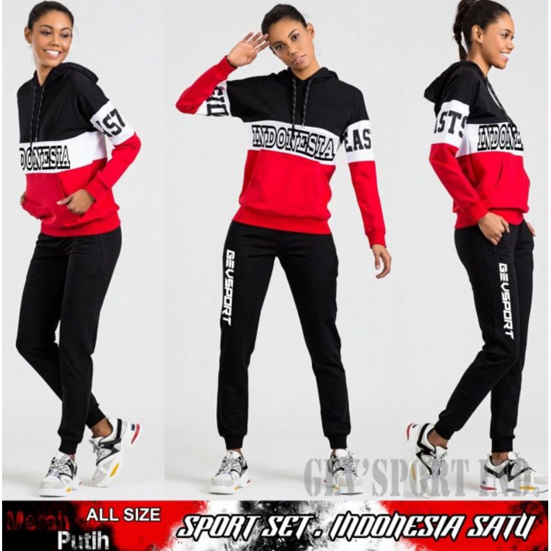 SETELAN SENAM GEVSPORTWEAR BARU / MERAH PUTIH ZUMBA AEROBIC