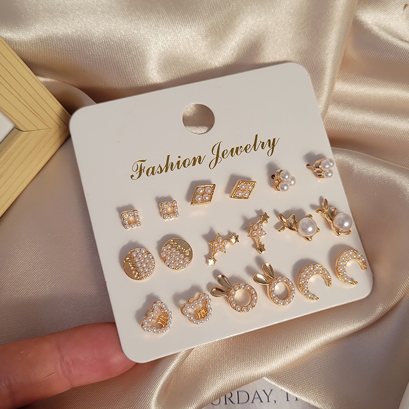 Fashion Women Jewelry Alloy Pearl Star Moon Bear Geometry Stud Earrings