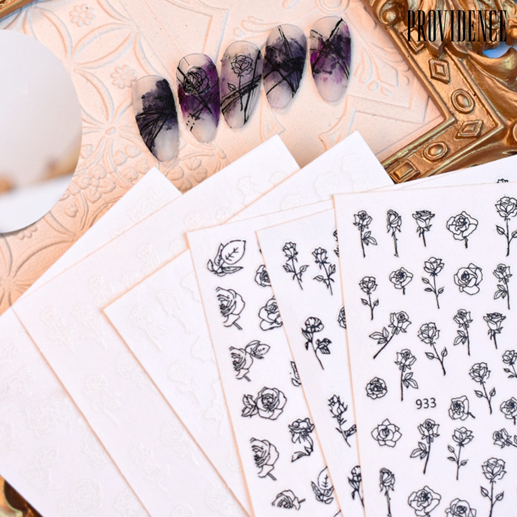 Providence 6Pcs Nail Art Stickers Hollow Design Time-saving Manicure Decorations Rose Print Nail Art Stickers for Home