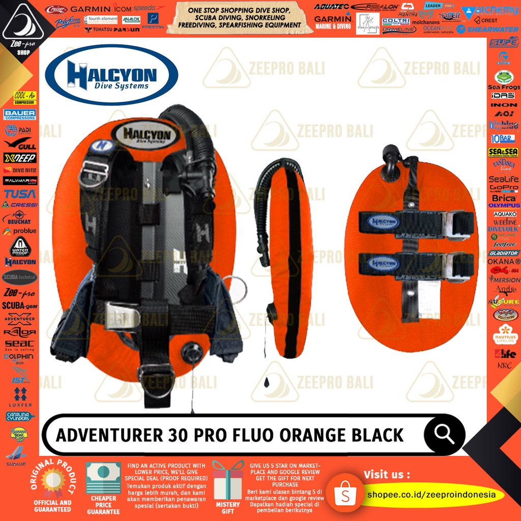 Alat Selam BCD Technical Scuba Diving Halcyon Adventurer 30 Pro Orange Wing Backplate Carbon Dive BC