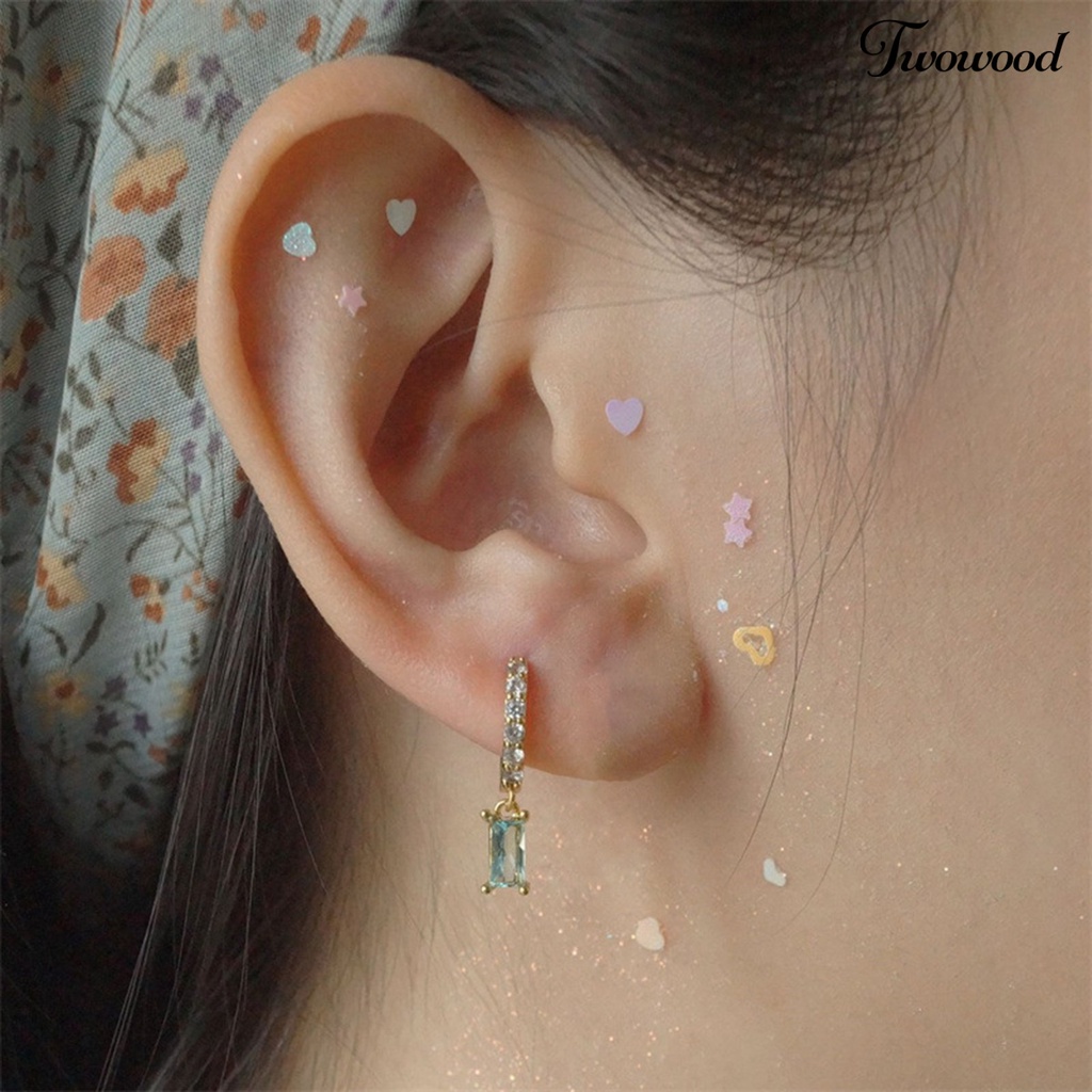 1 Pasang Anting Hoop Bentuk Persegi Panjang Bahan Cubic Zirconia Untuk Kencan