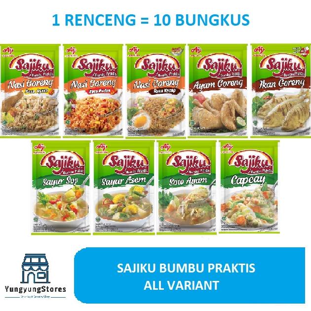 

1 Renceng 10 Bungkus Sajiku Bumbu Nasi / Ikan / Ayam Goreng / Soto / Rendang / Capcay Sop Sayur Asem