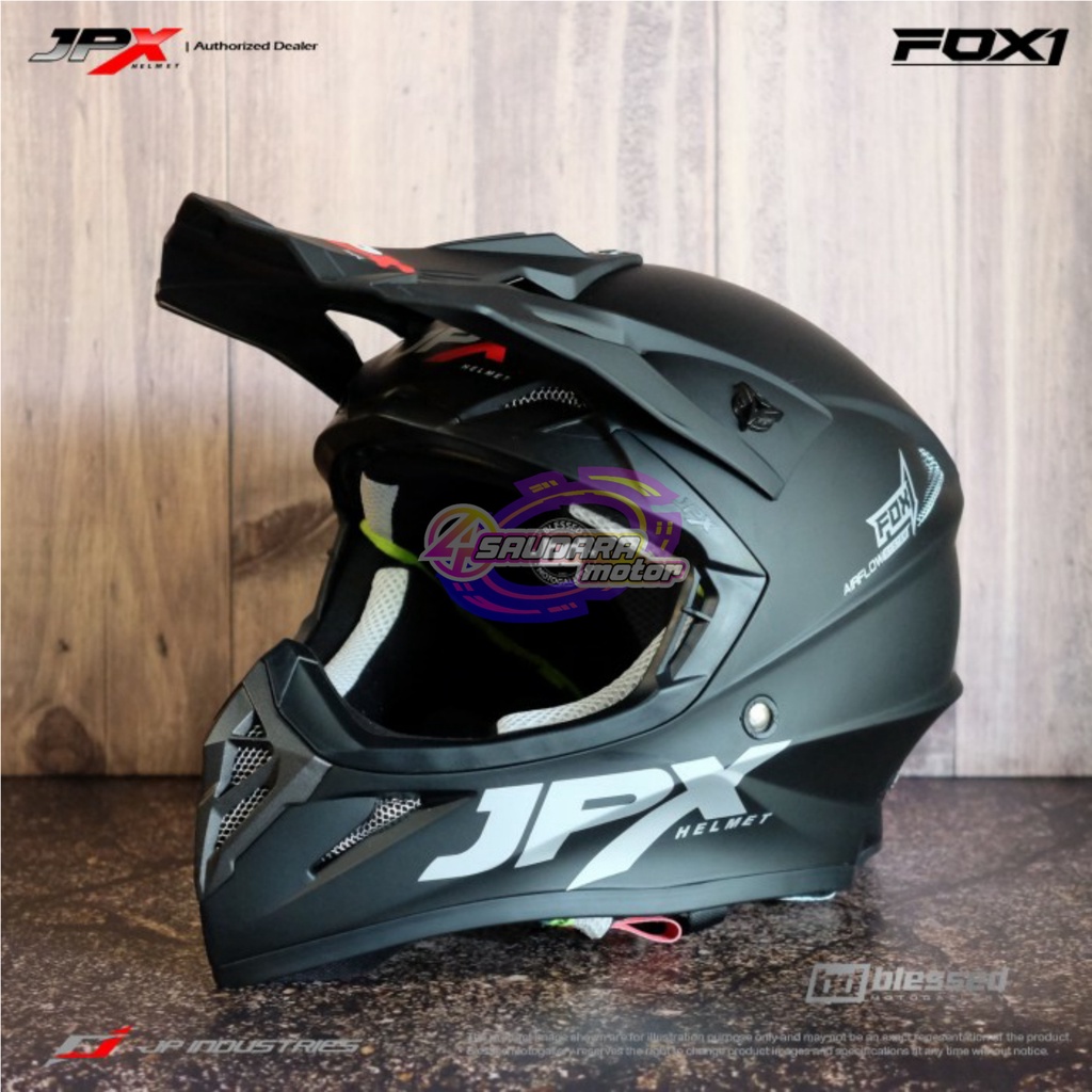 Helm trail JPX cross FOX 1 polos solid Black doff hitam doff / Helm JPX / Helm trial JPX