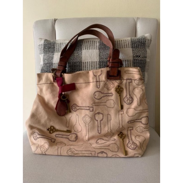 preloved tas fossil canvas tote LLV original