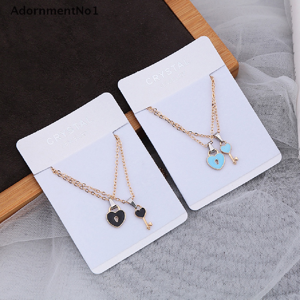 (AdornmentNo1) 2pcs / set Kalung Rantai + Liontin Gembok + Kunci + Hati Untuk Pasangan / Pria / Wanita