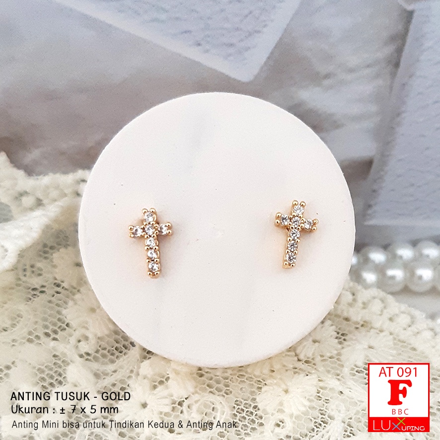 AT 091 Anting Tusuk Kecil Tindik Lubang di Pinggiran Telinga Perhiasan Lapis Emas Imitasi Permata Zirkon Aksesoris Wanita Korea Model Terbaru Anting Funky Anting Unisex Laki Perempuan Piercing Luxx Xuping