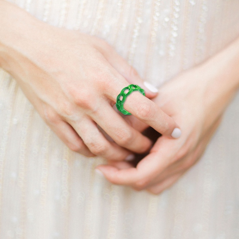 3pcs / Set Cincin Desain Bordir Hati Bahan Metal Warna Hijau Untuk Wanita