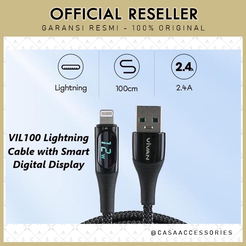 Vivan VIL100 Lightning Cable Quick Smart Digital Display / Kabel Data Fast Charging Lightning