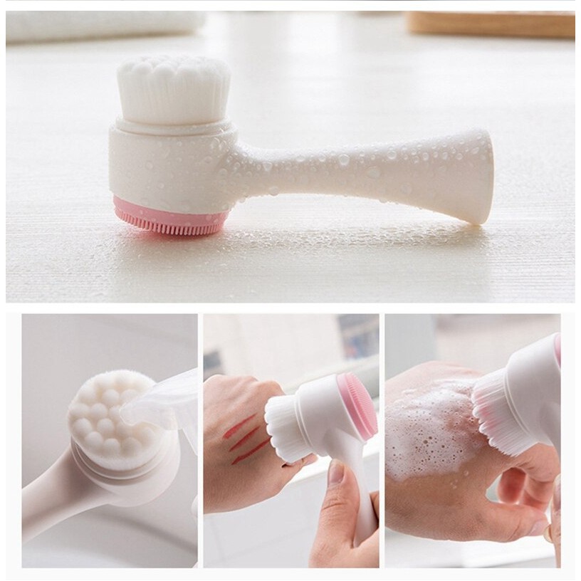 ZILLO Sikat Pembersih Wajah Facial Brush 2 Sisi Alat Pencuci Muka Dengan Bulu Lembut Nyaman Dipakai