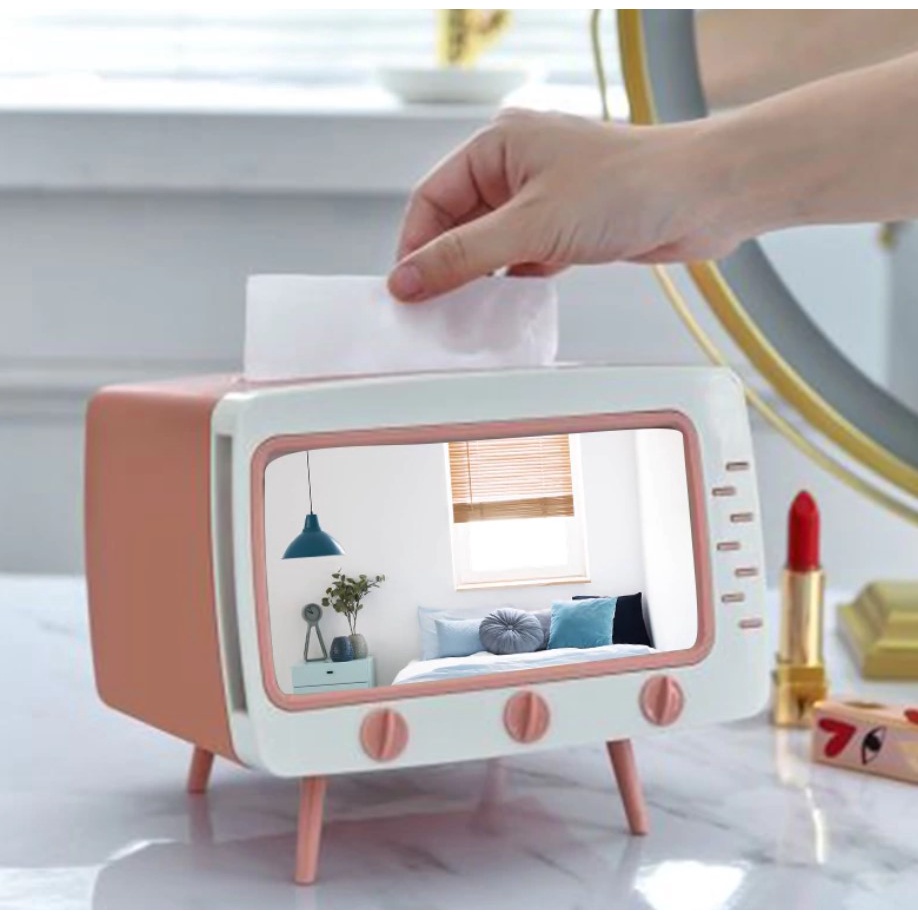 Tempat Kotak Phone Holder Box Tissue Tisu Organizer Bentuk Model Tv Retro Nonton Drama Korea
