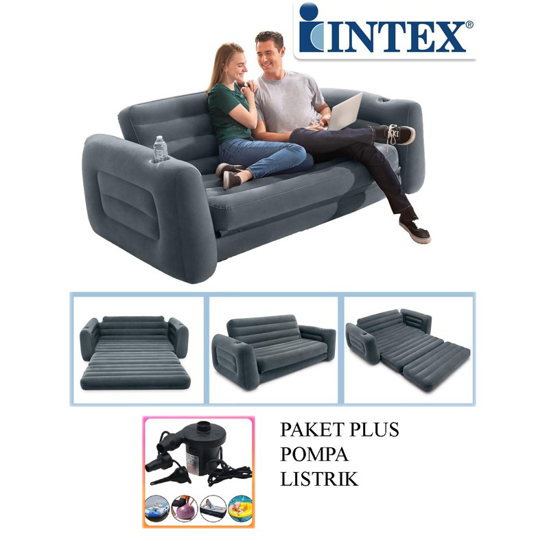 Intex Sofa Kasur Angin Lipat Double Plus Pompa