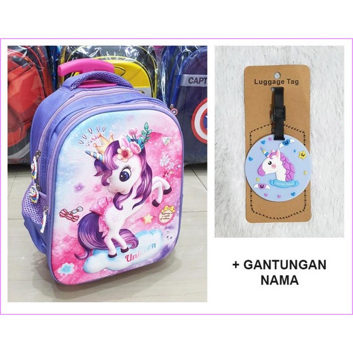 Tas Sekolah Anak Sd Unicorn Btg 40Cm Timbul Glossy Ransel  Anak Perempuan Tas Dorong Tk Trolley Anak