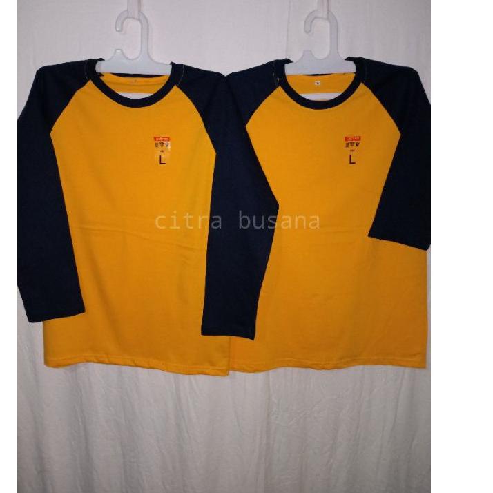 ☻ KAOS RAGLAN COMBED KUNING KUNYIT - NAVY LENGAN 3/4 dan PANJANG ◙