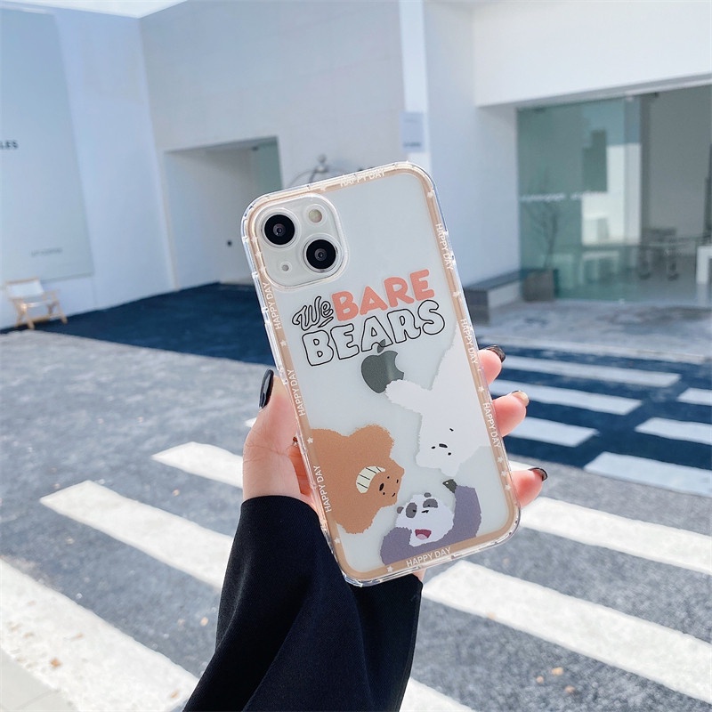 Soft Case Tpu Transparan Anti Jatuh Motif Kartun Bare Bear Untuk Iphone 11 12 13 Pro Max 7 8 Plus X Xr Xs