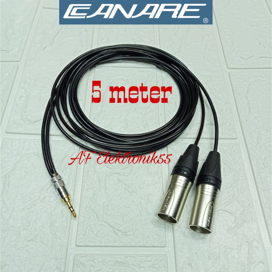 Kabel audio canare kecil jack akai mini 3.5 mm To 2 xlr male 5 meter